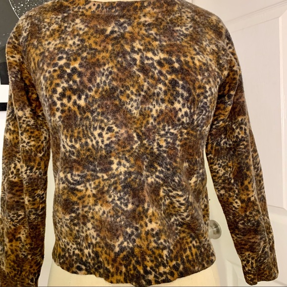 Vintage PIERRE CARDIN Mixed Leopard Print Lambswool 3/4 Sleeve Sweater sz XS/S - Picture 2 of 5